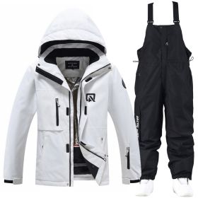 Men's And Women's Winter Outdoors Veneer Double Board Ski Suit (Option: White Top And Black Pants-S)