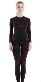 Quick-drying underwear suits for men and women (Option: Female black and red-L)