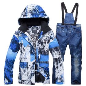 New ski suits for men and women waterproof and warm (Option: Blue-S)