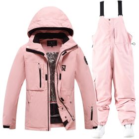 Men's And Women's Winter Outdoors Veneer Double Board Ski Suit (Option: Pink Top And Pink Pants-S)