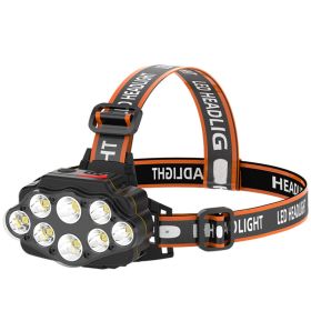 8LED Strong Light Rechargeable Night Fishing Headlight (Option: Orange-2lithium battery)