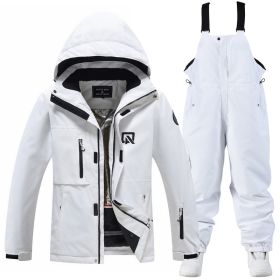 Men's And Women's Winter Outdoors Veneer Double Board Ski Suit (Option: White Top And White Pants-S)